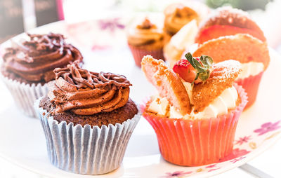 Close-up of cupcakes on table