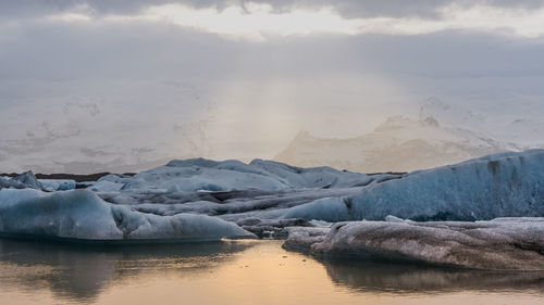 Scenic view of glacier lagoon in iceland melting from global warming