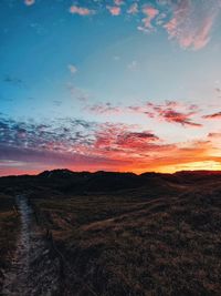 Scenic view of landscape against sky during sunset
