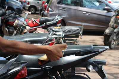 Man riding bicycle on road