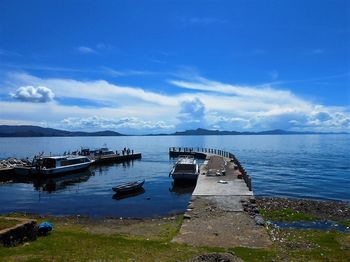 Scenic view of sea against blue sky
