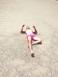 High angle view of woman on beach