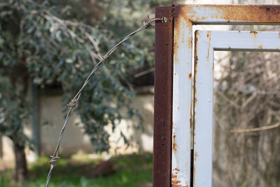 Close-up of rusty metal fence