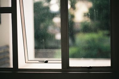 Close-up of closed window on glass door