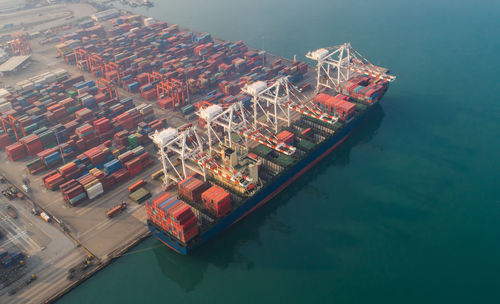 High angle view of ship at harbor