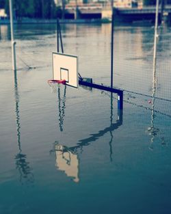 High angle view of basketball hoop during flood