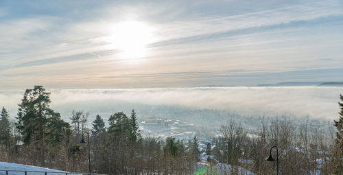 Scenic view of snow covered landscape against sky