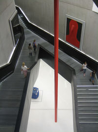 High angle view of people on escalator