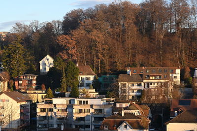 High angle view of buildings in town