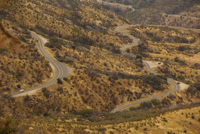 High angle view of road and landscape