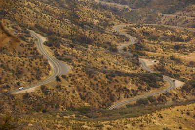 High angle view of winding road on mountain