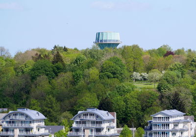 Trees and buildings against sky