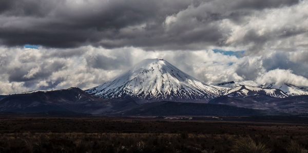 Scenic view of snowcapped mountains against sky