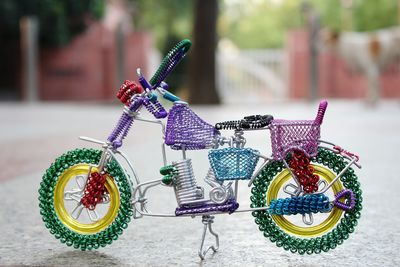 Close-up of multi colored toy on table