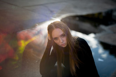 Young woman looking away from ukraine 