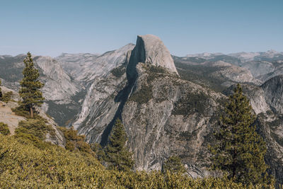 Scenic view of rocky mountains against clear sky