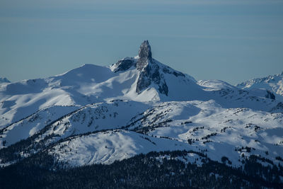 Coast mountainscape of black tusk in winter