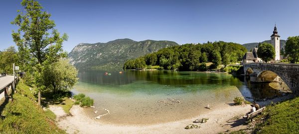 Scenic view of lake against clear sky