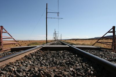 Empty railroad tracks against sky