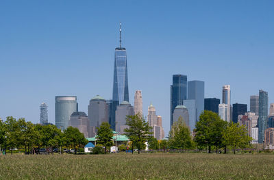 View of buildings against clear sky