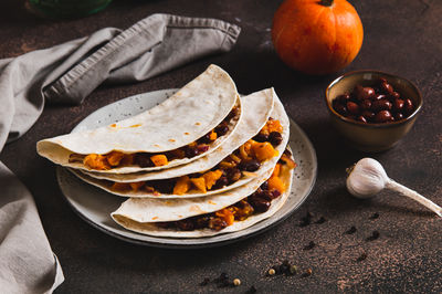 High angle view of food on table