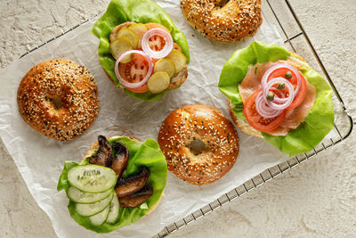 High angle view of food on table