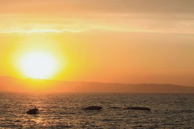 Scenic view of sea against orange sky