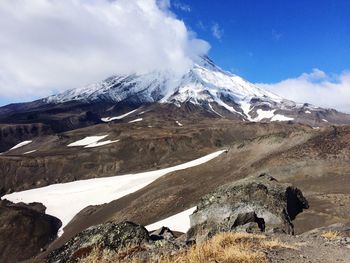 Scenic view of snowcapped mountains against sky