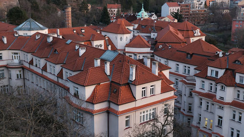 High angle view of buildings in city