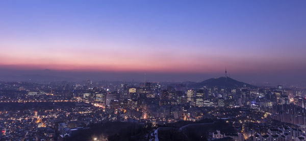 High angle view of city at night