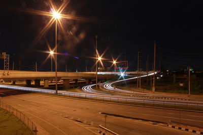 Light trails on road at night