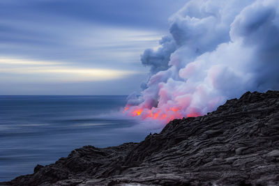 Panoramic view of volcanic mountain against sky