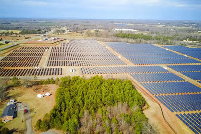 High angle view of agricultural field against sky