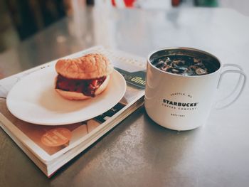 Close-up of breakfast served on table