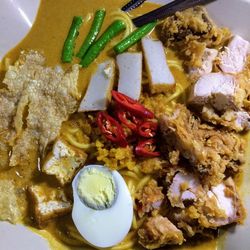 High angle view of meal served in plate