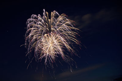 Low angle view of firework display at night