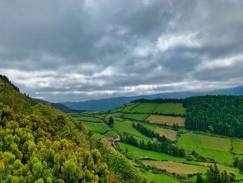 Scenic view of agricultural landscape against sky