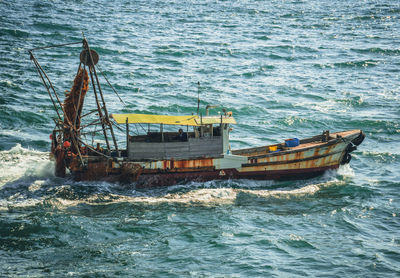 Boat sailing in sea