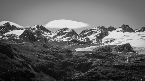 Scenic view of snow covered mountains