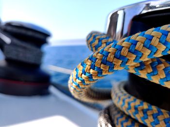 Close-up of rope tied on boat