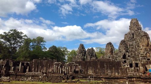 Low angle view of old temple against sky