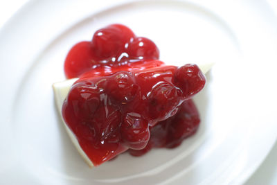 High angle view of strawberries in plate