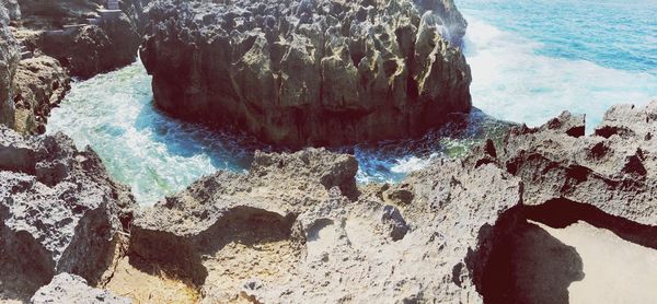 Panoramic view of rocks on beach