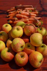 High angle view of apples on table