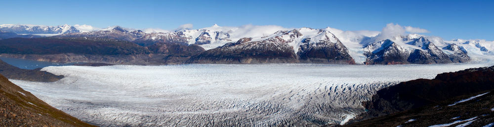 Panoramic view of snowcapped mountains against sky