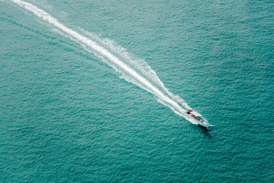 High angle view of ship in sea