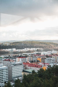 High angle shot of townscape against sky