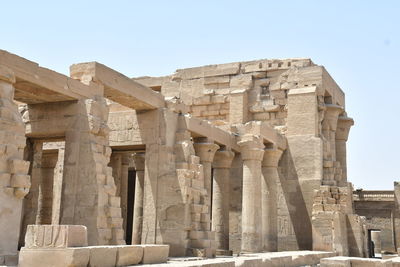 Low angle view of old ruins against clear sky