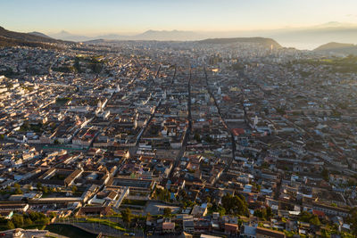 High angle view of buildings in city