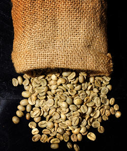 Directly above shot of coffee beans against black background